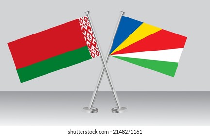 Crossed flags of Belarus and Seychelles. Official colors. Correct proportion. Banner design