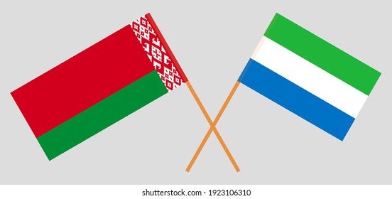 Crossed flags of Belarus and Sierra Leone. Official colors. Correct proportion