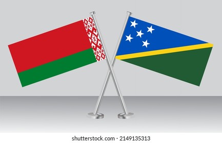 Banderas cruzadas de Bielorrusia y las Islas Salomón. Colores oficiales. Proporción correcta. Diseño de pancartas