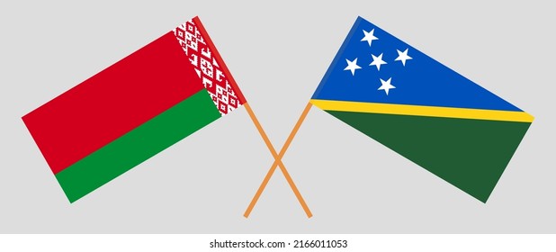 Banderas cruzadas de Bielorrusia y las Islas Salomón. Colores oficiales. Proporción correcta. Ilustración del vector
