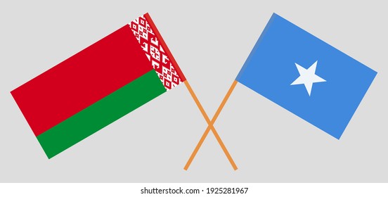 Crossed flags of Belarus and Somalia. Official colors. Correct proportion