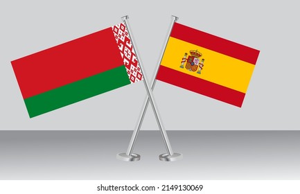 Crossed flags of Belarus and Spain. Official colors. Correct proportion. Banner design