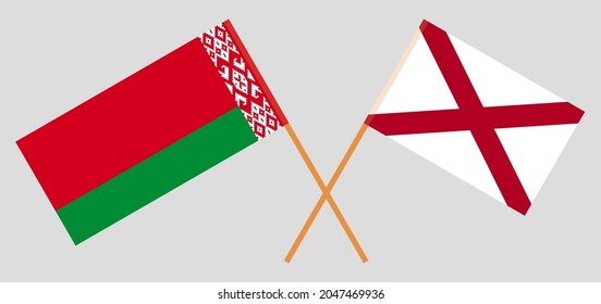 Gekreuzte Flaggen von Belarus und dem Staat Alabama. Offizielle Farben. Richtiger Anteil