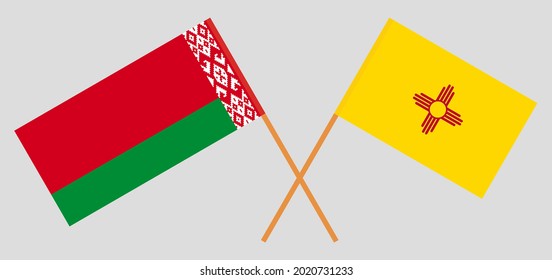 Crossed flags of Belarus and the State of New Mexico. Official colors. Correct proportion