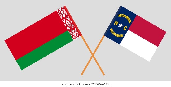 Crossed flags of Belarus and The State of North Carolina. Official colors. Correct proportion. Vector illustration
