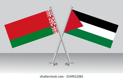 Crossed flags of Belarus and State of Palestine. Official colors. Correct proportion. Banner design