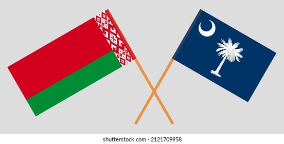 Banderas cruzadas de Bielorrusia y El estado de Carolina del Sur. Colores oficiales. Proporción correcta. Ilustración del vector
