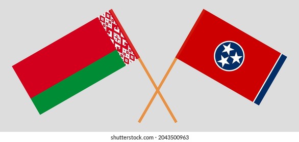 Crossed flags of Belarus and the State of Tennessee. Official colors. Correct proportion