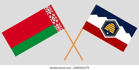 Gekreuzte Flaggen von Belarus und dem Staat Utah. Offizielle Farben. Richtiger Anteil. Vektorgrafik

