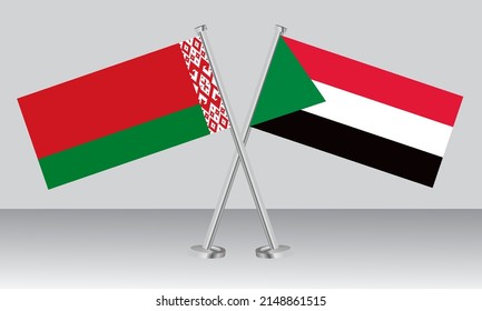 Crossed flags of Belarus and Sudan. Official colors. Correct proportion. Banner design