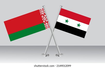 Crossed flags of Belarus and Syria. Official colors. Correct proportion. Banner design