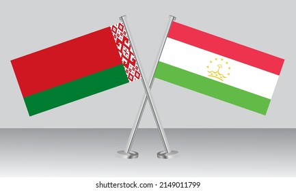 Crossed flags of Belarus and Tajikistan. Official colors. Correct proportion. Banner design