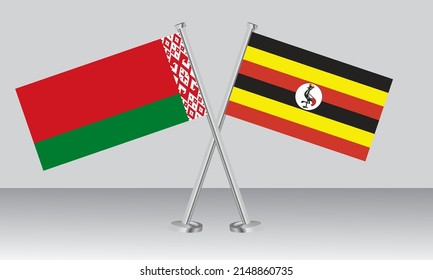 Crossed flags of Belarus and Uganda. Official colors. Correct proportion. Banner design
