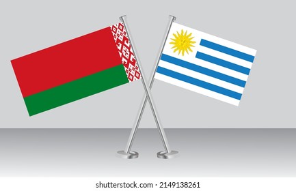 Crossed flags of Belarus and Uruguay. Official colors. Correct proportion. Banner design