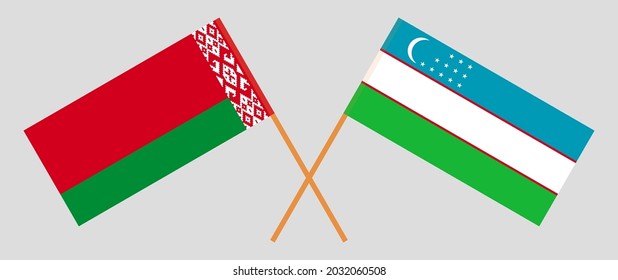 Crossed flags of Belarus and Uzbekistan. Official colors. Correct proportion