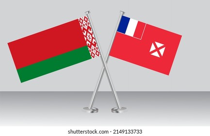 Banderas cruzadas de Bielorrusia y Wallis Futuna. Colores oficiales. Proporción correcta. Diseño de pancartas