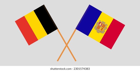 Crossed flags of Belgium and Andorra. Official colors. Correct proportion. Vector illustration
