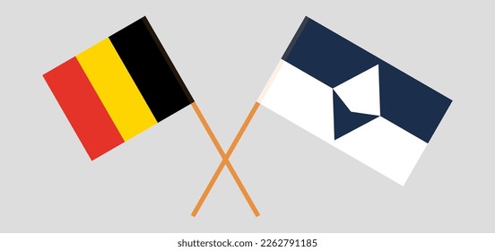 Crossed flags of Belgium and Antarctica. Official colors. Correct proportion. Vector illustration
