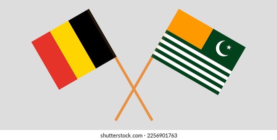 Crossed flags of Belgium and Azad Kashmir. Official colors. Correct proportion. Vector illustration
