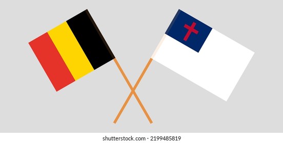 Banderas cruzadas de Bélgica y cristiandad. Colores oficiales. Proporción correcta. Ilustración del vector