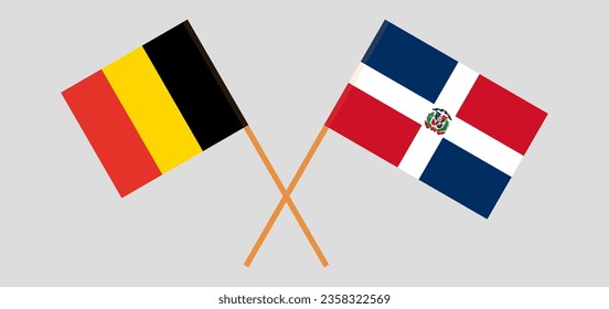 Crossed flags of Belgium and Dominican Republic. Official colors. Correct proportion. Vector illustration
