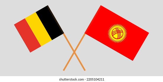 Crossed flags of Belgium and Kyrgyzstan. Official colors. Correct proportion. Vector illustration
