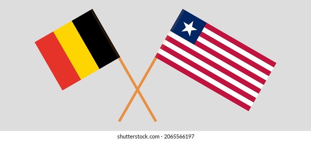 Crossed flags of Belgium and Liberia. Official colors. Correct proportion