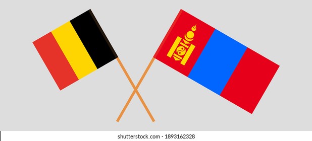 Crossed flags of Belgium and Mongolia
