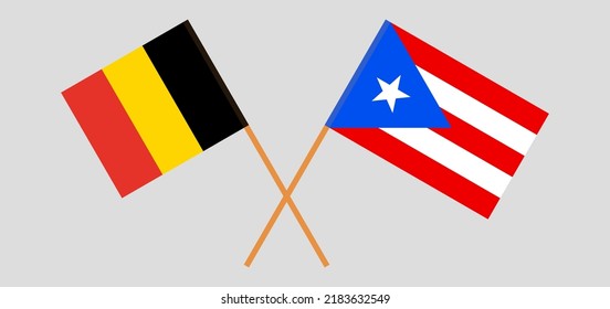 Crossed flags of Belgium and Puerto Rico. Official colors. Correct proportion. Vector illustration
