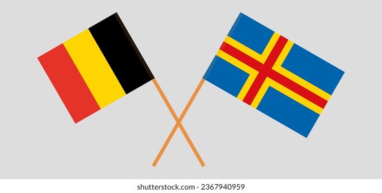Crossed flags of Belgium and Region of Aland. Official colors. Correct proportion. Vector illustration
