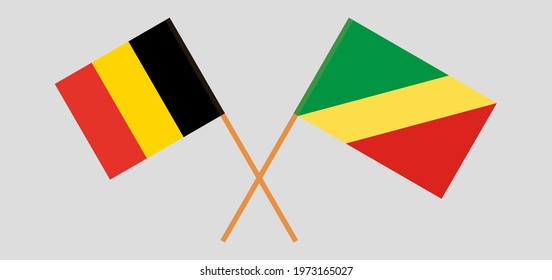 Crossed flags of Belgium and Republic of the Congo. Official colors. Correct proportion