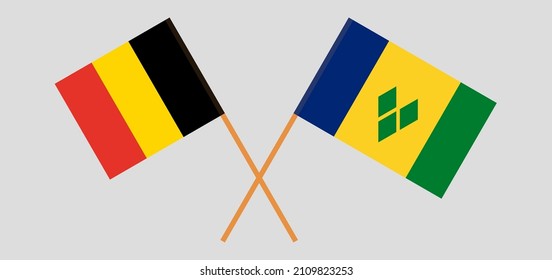 Banderas cruzadas de Bélgica y San Vicente y las Granadinas. Colores oficiales. Proporción correcta. Ilustración del vector
