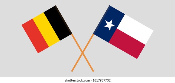 Crossed flags of Belgium and the State of Texas. Official colors. Correct proportion. Vector illustration
