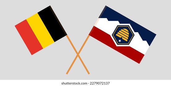 Crossed flags of Belgium and The State of Utah. Official colors. Correct proportion. Vector illustration