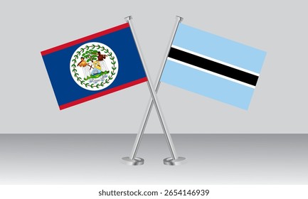 Bandeiras cruzadas de Belize e Botsuana. Cores oficiais. Proporção correta. Design de banner