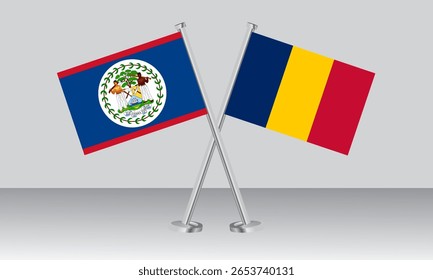 Crossed flags of Belize and Chad. Official colors. Correct proportion. Banner design