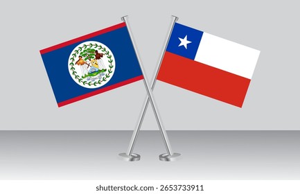 Bandeiras cruzadas de Belize e Chile. Cores oficiais. Proporção correta. Design de banner