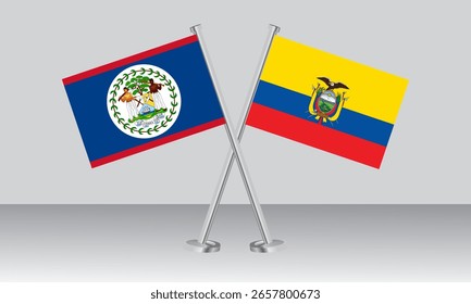 Banderas cruzadas de Belice y Ecuador. Colores oficiales. Proporción correcta. Diseño de Anuncio
