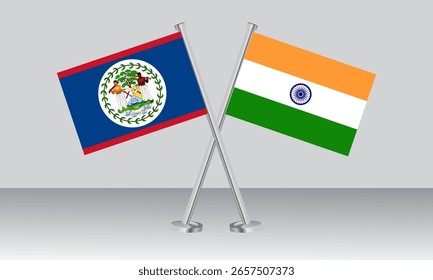 Crossed flags of Belize and India. Official colors. Correct proportion. Banner design