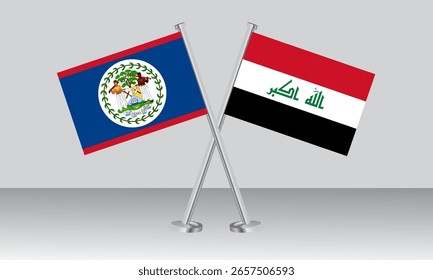 Crossed flags of Belize and Iraq. Official colors. Correct proportion. Banner design