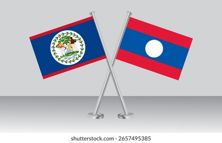Bandeiras cruzadas de Belize e Laos. Cores oficiais. Proporção correta. Design de banner