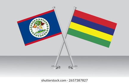 Banderas cruzadas de Belice y Mauricio. Colores oficiales. Proporción correcta. Diseño de Anuncio
