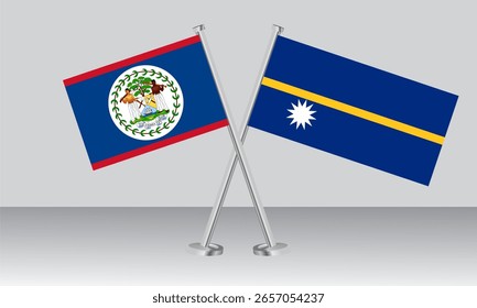 Crossed flags of Belize and Nauru. Official colors. Correct proportion. Banner design