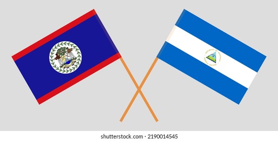 Crossed flags of Belize and Nicaragua. Official colors. Correct proportion. Vector illustration
