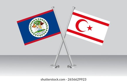 Bandeiras cruzadas de Belize e do Norte de Chipre. Cores oficiais. Proporção correta. Design de banner