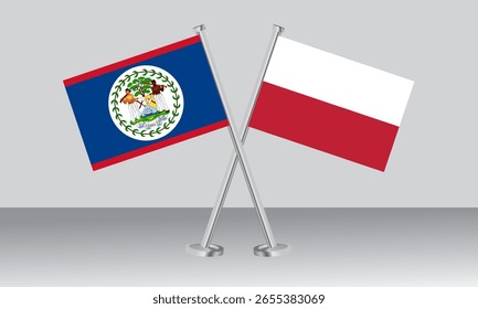 Crossed flags of Belize and Poland. Official colors. Correct proportion. Banner design