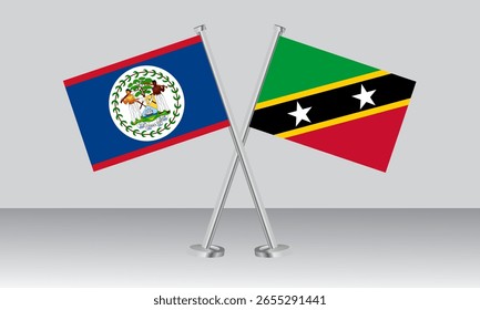 Bandeiras cruzadas de Belize e São Cristóvão e Névis. Cores oficiais. Proporção correta. Design de banner