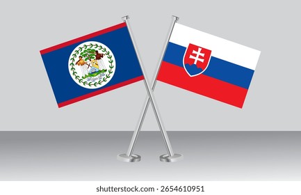 Crossed flags of Belize and Slovakia. Official colors. Correct proportion. Banner design