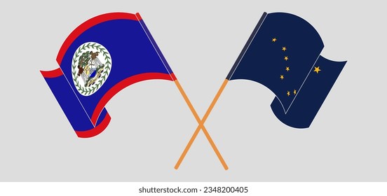 Crossed flags of Belize and the State of Alaska. Official colors. Correct proportion. Vector illustration
