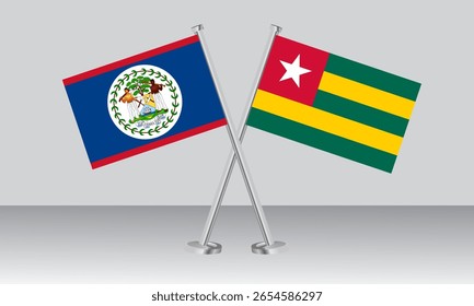 Crossed flags of Belize and Togo. Official colors. Correct proportion. Banner design